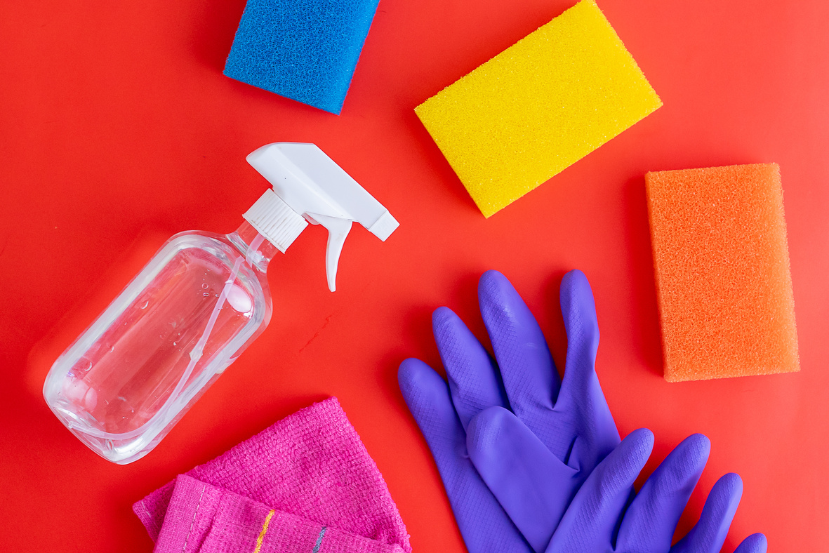 Colorful Cleaning Products Flatlay